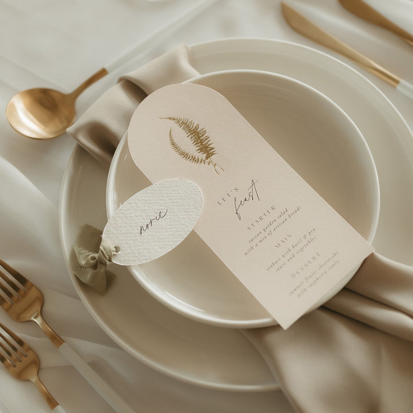 Oval Ribbon Sage Green Place Cards