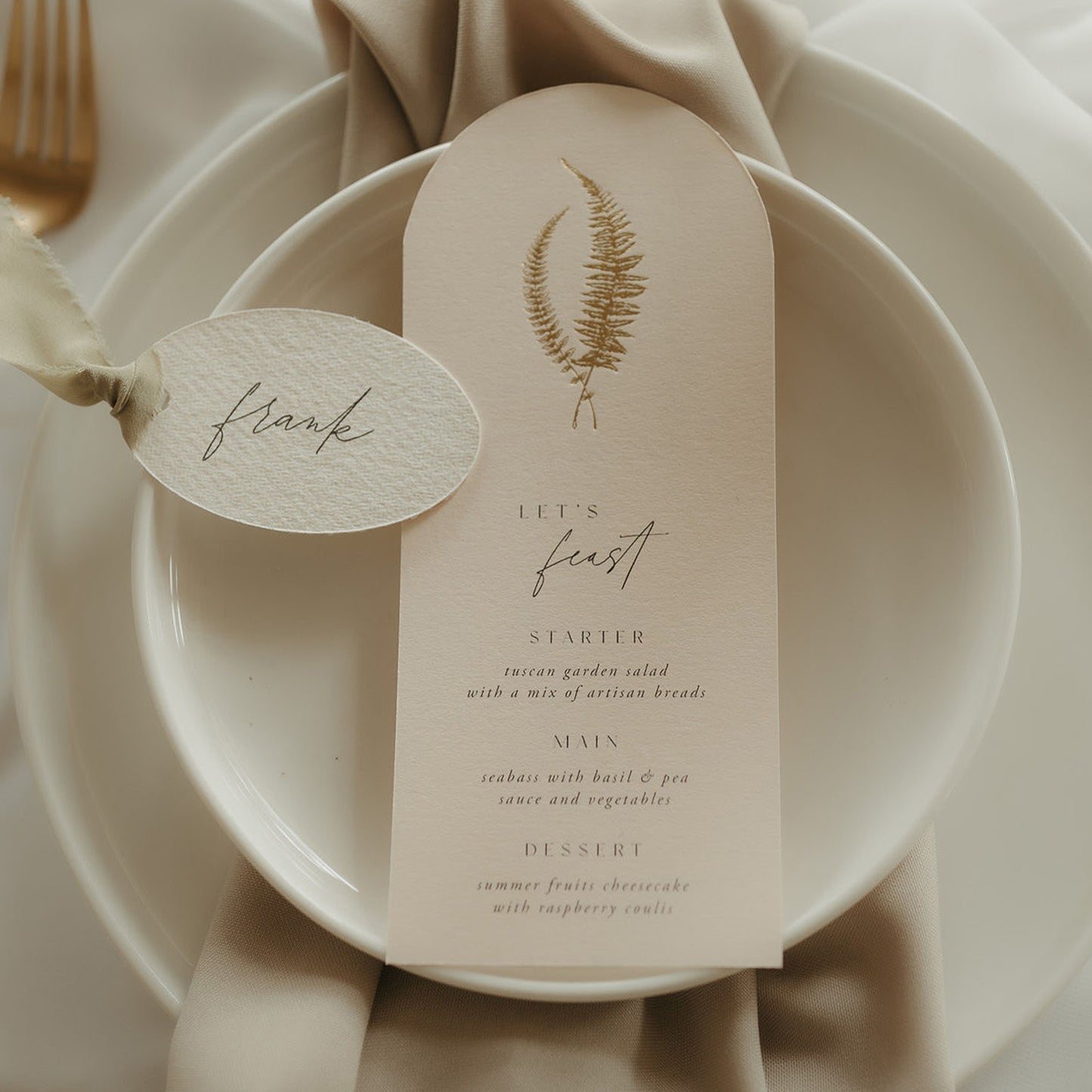 Oval Ribbon Sage Green Place Cards